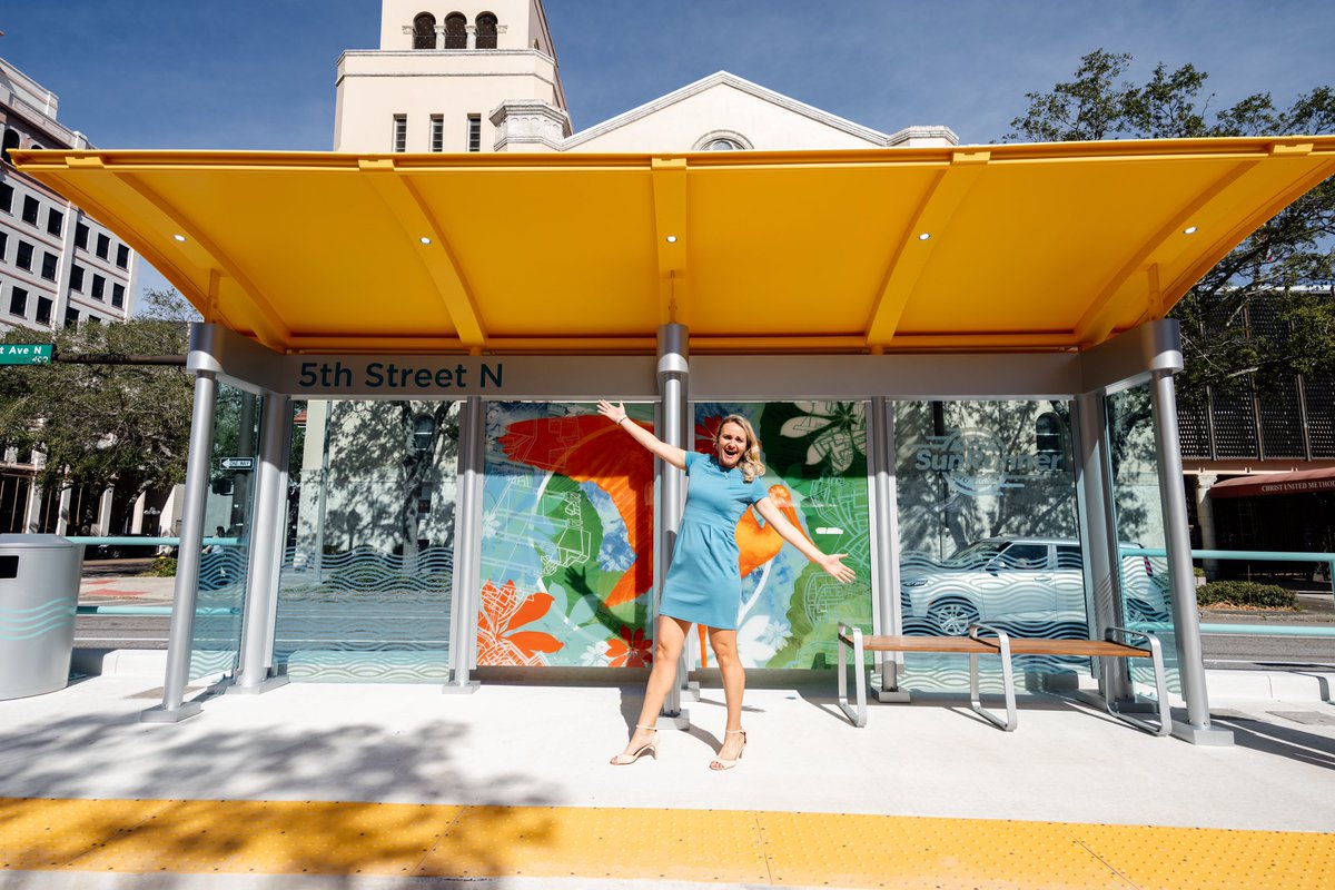 Stephanie_PSTA's tweet photo. The SunRunner is coming! Today we unveiled the first completed station and we couldn’t be more excited! Stay tuned! ☀️🚍😎@RidePSTA @BradMillerPSTA https://t.co/hA1Li4sepn