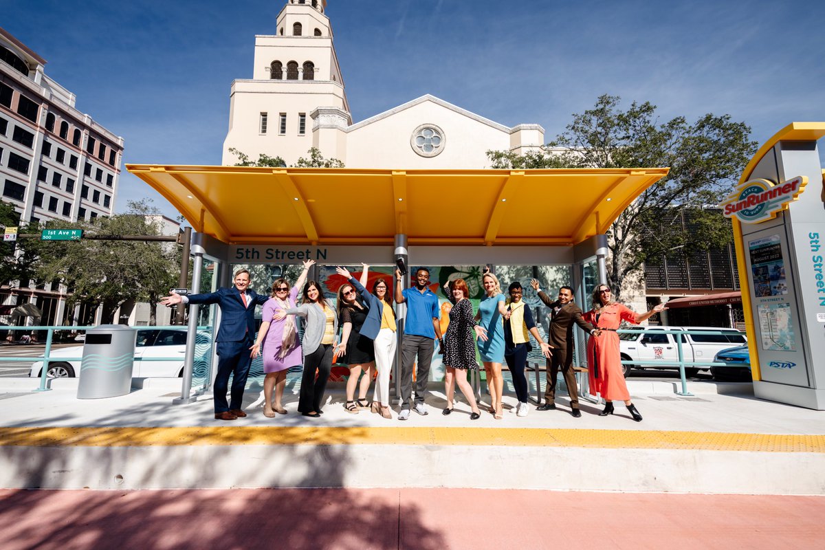Stephanie_PSTA's tweet photo. The SunRunner is coming! Today we unveiled the first completed station and we couldn’t be more excited! Stay tuned! ☀️🚍😎@RidePSTA @BradMillerPSTA https://t.co/hA1Li4sepn