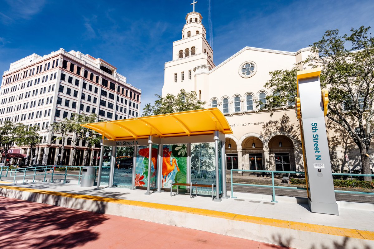 Stephanie_PSTA's tweet photo. The SunRunner is coming! Today we unveiled the first completed station and we couldn’t be more excited! Stay tuned! ☀️🚍😎@RidePSTA @BradMillerPSTA https://t.co/hA1Li4sepn
