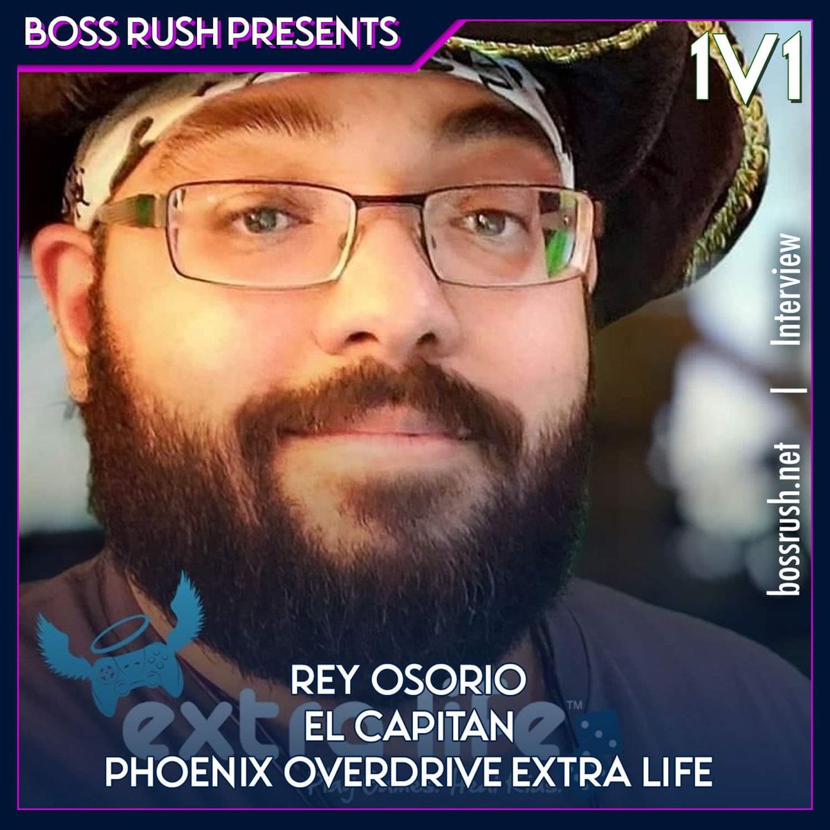 BossRushNetwork's tweet photo. This week on #BossRushPresents, Ed @thatretrocode interviews an old friend in Rey @elcapitanplays Osorio from the Phoenix Overdrive Extra Life Team. They tell some good stories and have some laughs. Check out the #OneVOne interview! #bebetter #bossrush #bossrushnetwork https://t.co/qnnnVRElVm