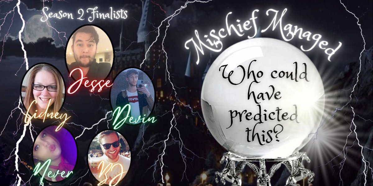 MischiefHPOrg's tweet image. And just like that we have our finalists for S2! @jessecainesbbtg @CidneyBBTG @bbtg_dev @NeverDoneHere &amp;amp; @BJ_BBTG !! Finale is this Sunday at 7 pm EST! 🪄🪄