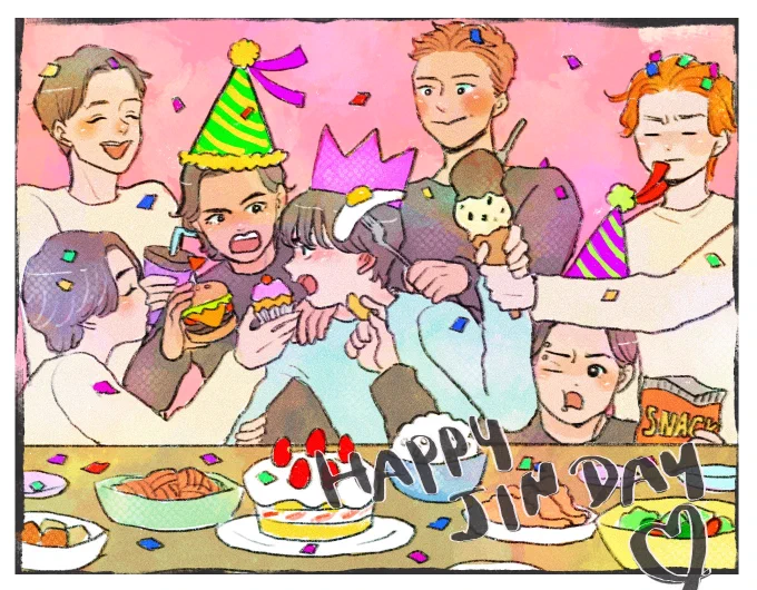 🎉🎂🍦🍔🧁🍪🍳🍹🍝🍗🎉

#HappyBirthdayJin 
#HappyJinDay 
#BTSJIN 
#btsfanart 