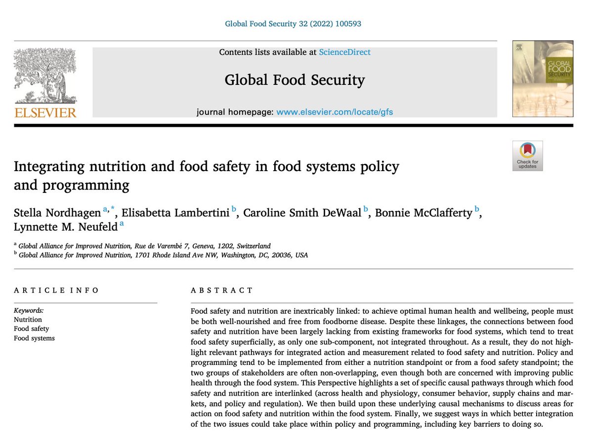 .#Foodsafety concerns are key #driversoffoodchoice & need consideration in the broader dialogue about #foodsystems transformation to improve #nutrition & #planetary health worldwide. Read more by #DFCgrantee @StellaNordhagen & colleagues: sciencedirect.com/science/articl…