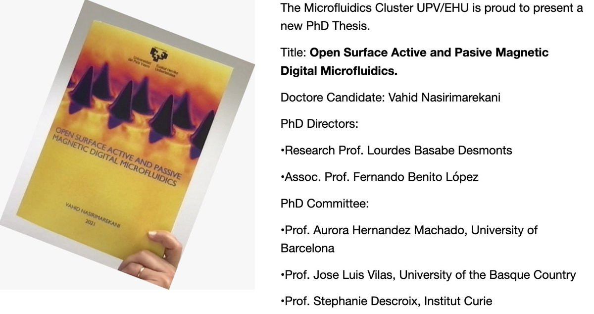 RT LBasabeDesmonts: Congratulation to Vahid for his PhD degree! And many thanks to all the committee members <a href="/uFluidicsEhu/">Microfluidics Cluster UPV/EHU</a> <a href="/miflunet/">Miflunet</a> <a href="/IIS_Bioaraba/">Bioaraba</a> <a href="/BCMaterials/">BCMaterials</a> <a href="/Farmazia_ehu/">Farmacia UPVEHU</a> <a href="/Ikerbasque/">Ikerbasque</a> #microfluidics x.com/janirenaiz/sta…  x.com/LBasabeDesmont…