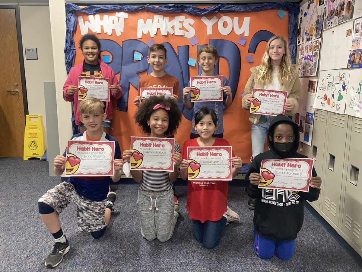 KGrayEddins's tweet photo. So proud of our December Habit Hero’s!Go 5th grade!! @EddinsElem #eddinselem https://t.co/2o73vehekU