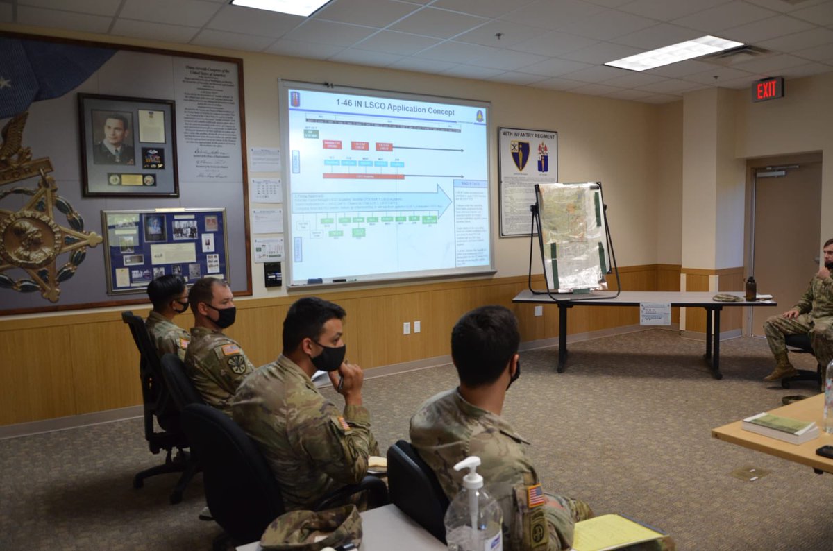 1st46th's tweet photo. @1st46th our cadre participated in the BN’s #LSCO Academy, designed to develop our junior leaders and reemphasize the Infantry Rifle Platoon and Squad core competencies in large scale combat operations. Great discussion, training and learning! #readiness #trainthefuture https://t.co/YiFWIhjOo2