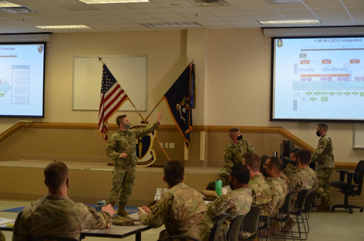 1st46th's tweet photo. @1st46th our cadre participated in the BN’s #LSCO Academy, designed to develop our junior leaders and reemphasize the Infantry Rifle Platoon and Squad core competencies in large scale combat operations. Great discussion, training and learning! #readiness #trainthefuture https://t.co/YiFWIhjOo2