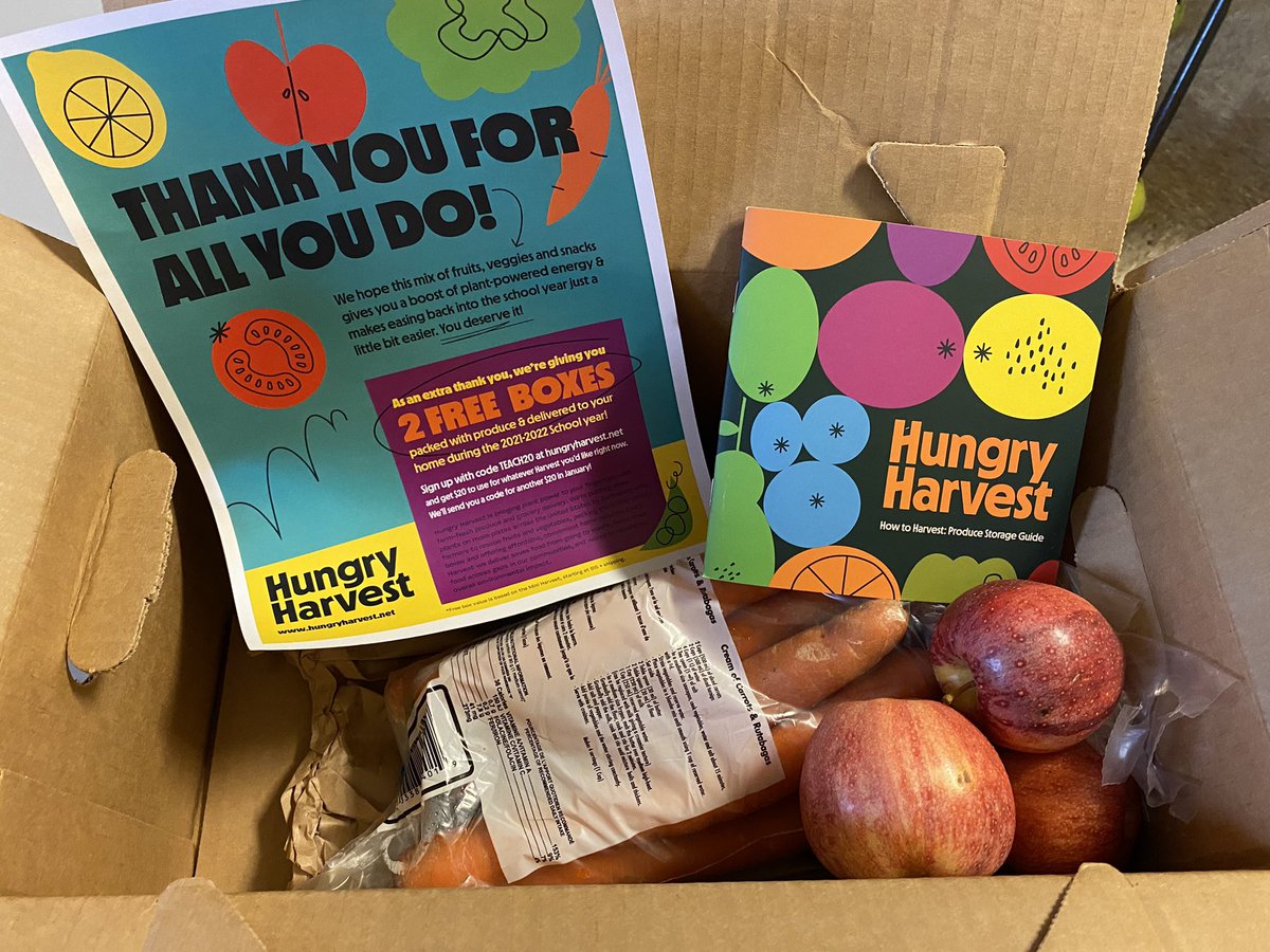 CrystalA318's tweet photo. What an awesome surprise today at school!!! 

Thank you to our delivery lady @msdix and thank you @HungryHarvest https://t.co/XXPeloWcIN