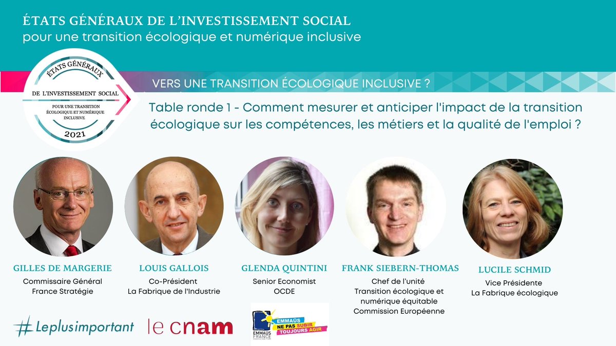 EGinclusion's tweet photo. 📢Nous présentons la 1ère table ronde du colloque “Vers une transition écologique inclusive" du 8/12
Avec Louis Gallois de @LFI_LaFabrique, Gilles de Margerie de @Strategie_Gouv, @Glenda_Quintini de @OCDE_fr, @lucileschmid de @LaFabriqueEcolo, Franck Siebern-Thomas de @EU_Social https://t.co/WJtJYuv87H