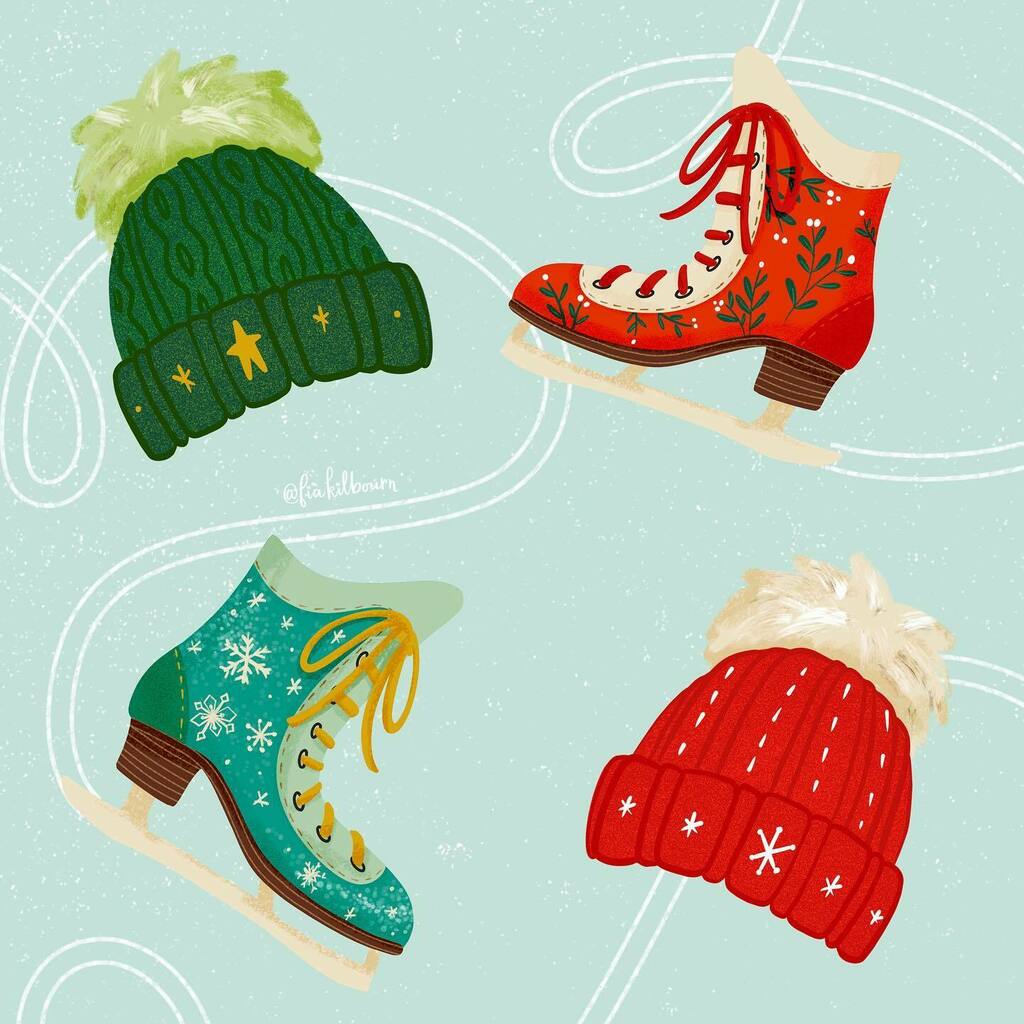 FiaKilbourn's tweet photo. Trying to breath into this season of hustle and bustle. 

#iceskate #surfacepatterndesign #christmasillustration #beanieseason #artlicensing #procreateartist https://t.co/0asrRX5L0P https://t.co/cwDsFBDge4