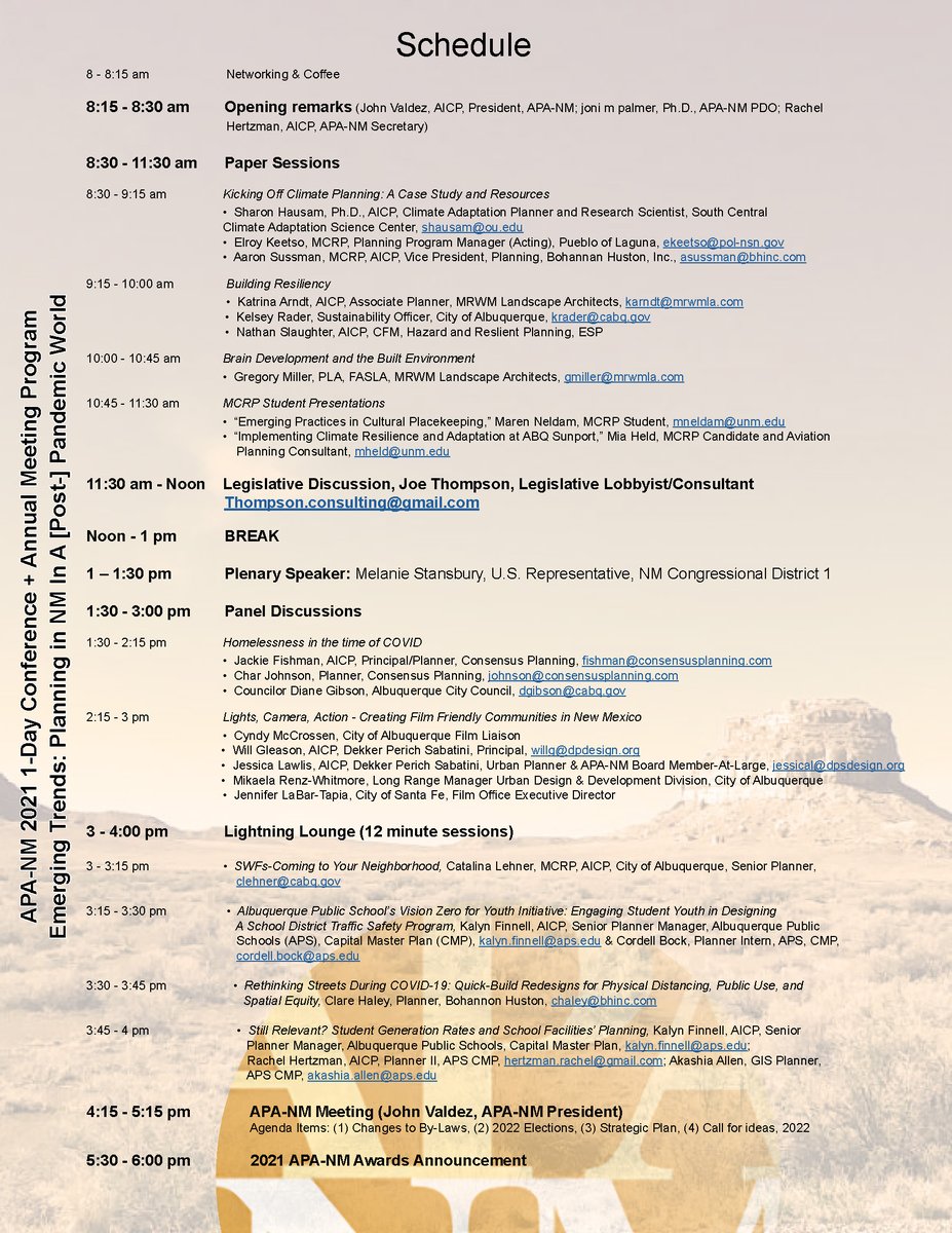 jonimpalmer's tweet photo. APA-NM's 1-day conference is 1 week away!  Check-out the program.  Hope to see you there [primarily a  virtual conference but there are in-person options]. @apa_nm @APA_Planning @UNMCRP @unmcwe @UNM_GES https://t.co/TWZAOTKLkO
