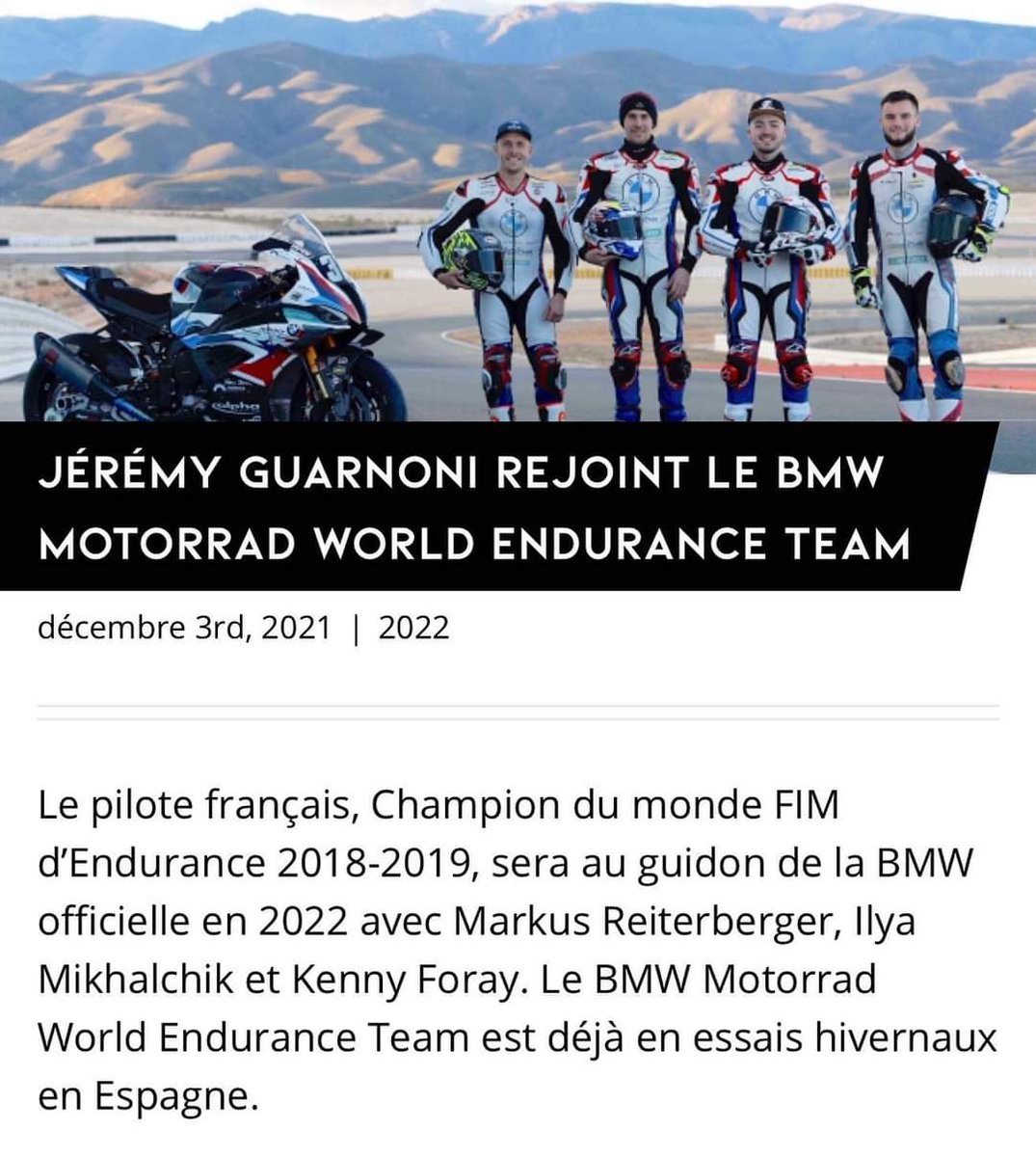 Świetna wiadomość dla @JeremyGuarnoni! Dołącza do fabrycznej ekipy BMW! JEST TO BARDZO DOBRY MOTOCYKL KTÓRY MA SZANSĘ W 2022 ZDOBYĆ TYTUŁ MISTRZA ŚWIATA W @FIM_EWC