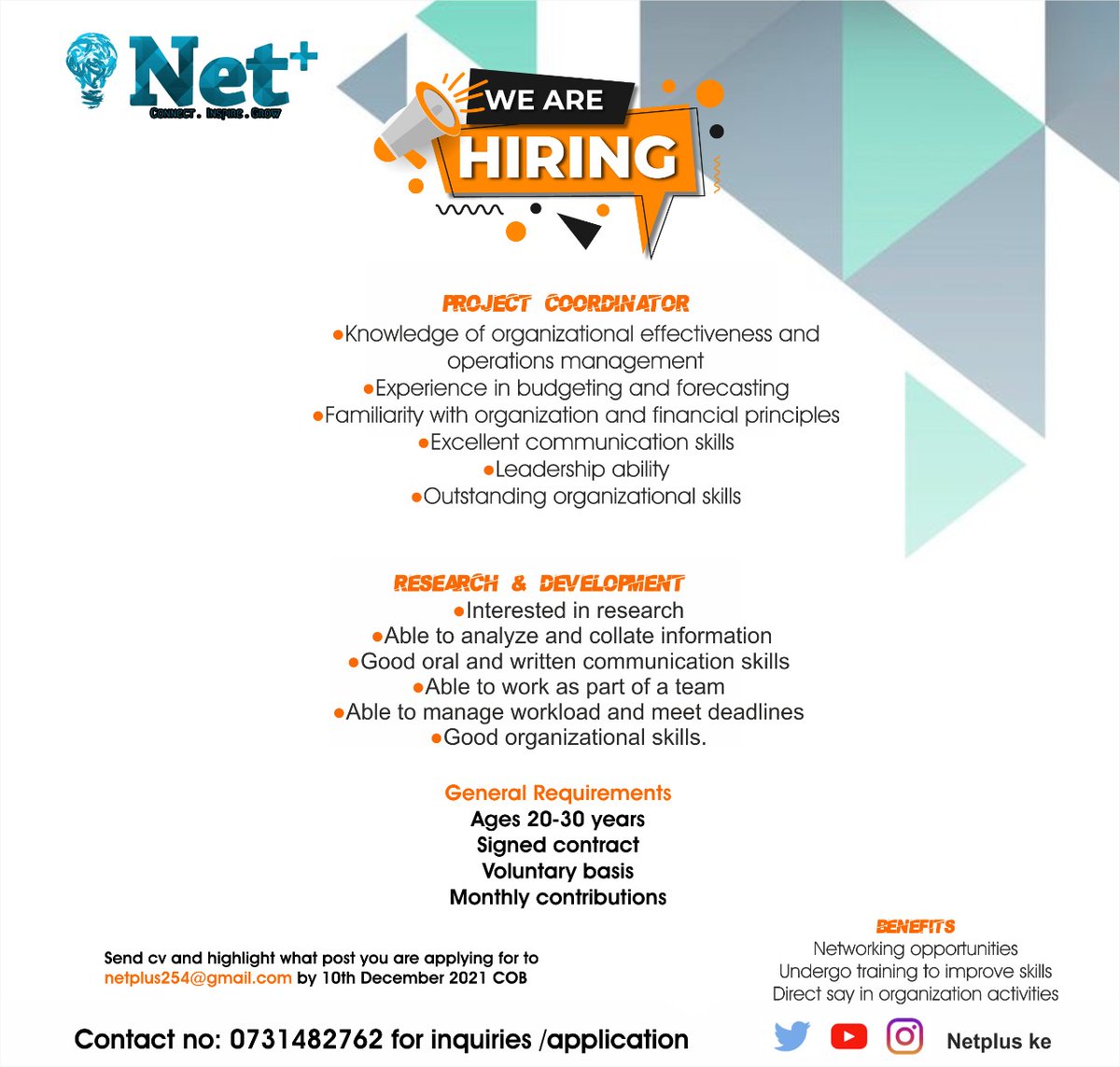 KenyaNetplus's tweet photo. One last thing we are hiring 
#netpluske 
#careers https://t.co/I8RGIGvjyy