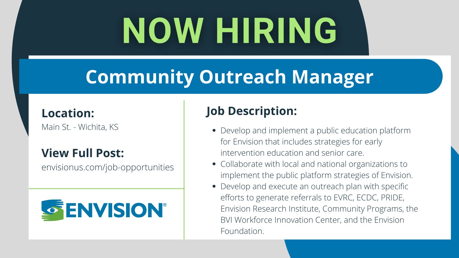Envision على X: “We’re looking for a Community Outreach Manager to