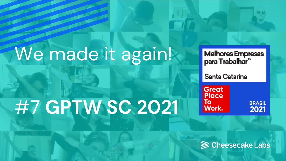 CheesecakeLabs's tweet photo. Cheesecake Labs is proudly a Great Place to Work for 5 years in a row!
We are honored for been recognized among Best Workplaces in Brazil and Santa Catarina this year, again. What a great way to kick off the last month of 2021.
#gptw2021 #wemadeitagain #wearethecakers https://t.co/9hMrzMpUHg