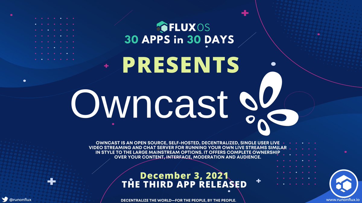 RunOnFlux's tweet photo. So #FluxOS deployed multiple instances of @owncastlive today for the cost of....1, yes 1, $Flux. If your #Web3 project is talking about affordability or scaling and they are not truly #decentrlized, you are invested in a legacy system! It's all about the people! @brian_armstrong https://t.co/6tayfPtpWv
