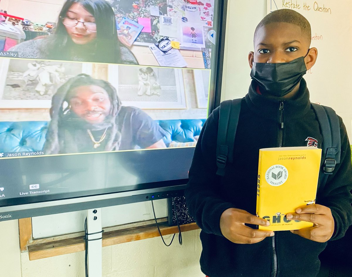 EastHartfordPS's tweet photo. East Hartford Middle School students enjoyed a virtual visit with Author @JasonReynolds83 this morning. He talked about his newest book "Stuntboy in the Meantime." Students &amp; families interested in purchasing a copy can contact the @EHMiddle library. https://t.co/TIF03yWTlR