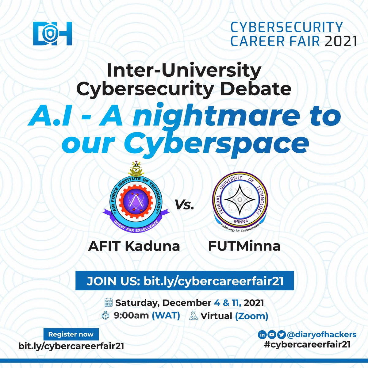 DoHAfrica's tweet photo. Is Artificial Intelligence a threat to our Cyberspace?

Come and find out at the first Inter-University #CybersecurityDebate

Join us to see how learning takes place outside the wall of the school.

https://t.co/ONURogTAGE

#Cybersecurity #infosec #debate #students #infosec https://t.co/alLA7YrXSp
