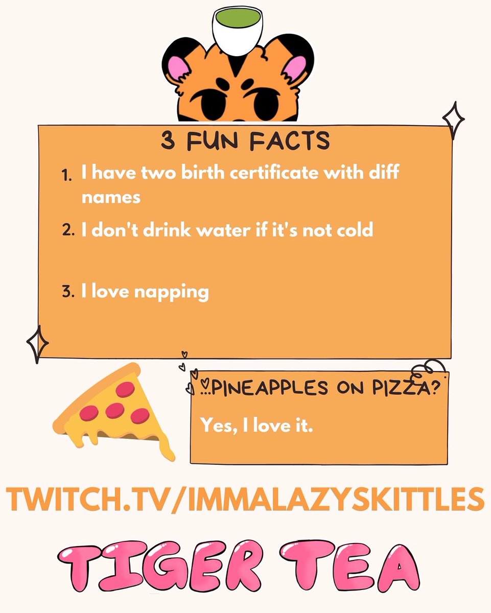 TigerTeaTeam's tweet photo. 🐯 MEET THE TIGER 🐾 

Meet Skittles! @imalazyskittles is a talented artist who streams Valorant, art, ACNH, and more! She was inspired by @QueeniesGifts to start streaming. Thanks for everything you do, @imalazyskittles !

 #TigerTea 🐯🍵 #twitchstreamer #twitchstreamteam https://t.co/O0tlGz3QQL