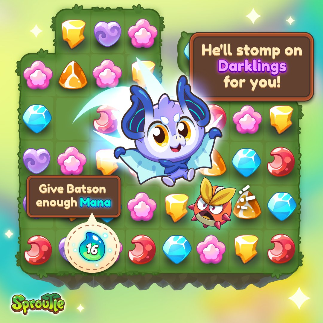 sproutle's tweet photo. Having trouble dealing with Darklings? Batson has you covered! 
#sproutle #pets #adventure #matchinggame #indiegames #indiegamedev https://t.co/VAuDqvJftC