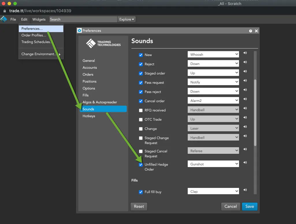 Trading_Tech's tweet photo. Navigate to Edit>Preferences...>Sounds to enable an audible alert when you have an unfilled hedge order. #TTtips #trading #markets #Autospreader https://t.co/KvKttwjeXM https://t.co/O1h42zq833