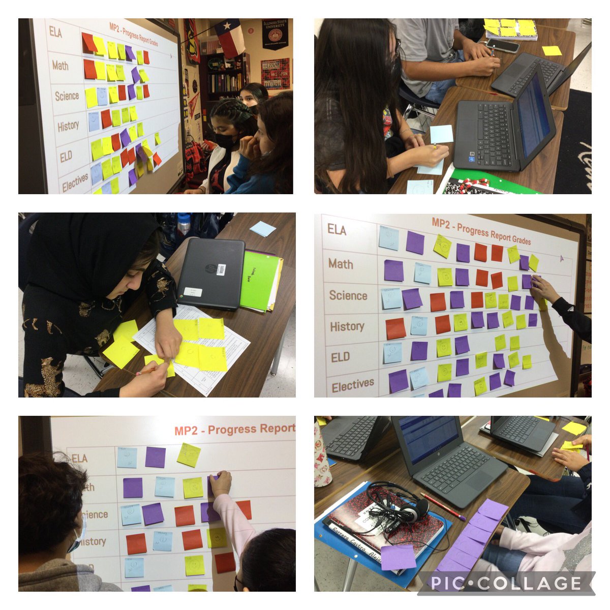 SOeducating's tweet photo. Jordan Jags are reflective and mindful about their academic performance!  😀= passing 🙁= not passing with an explanation of why it’s below passing grade. Then, we discussed ideas/strategies we can use to be more successful in their classes.  @JordanNISD @emilyfranESL @NisdBILESL https://t.co/hz1AxtG47s