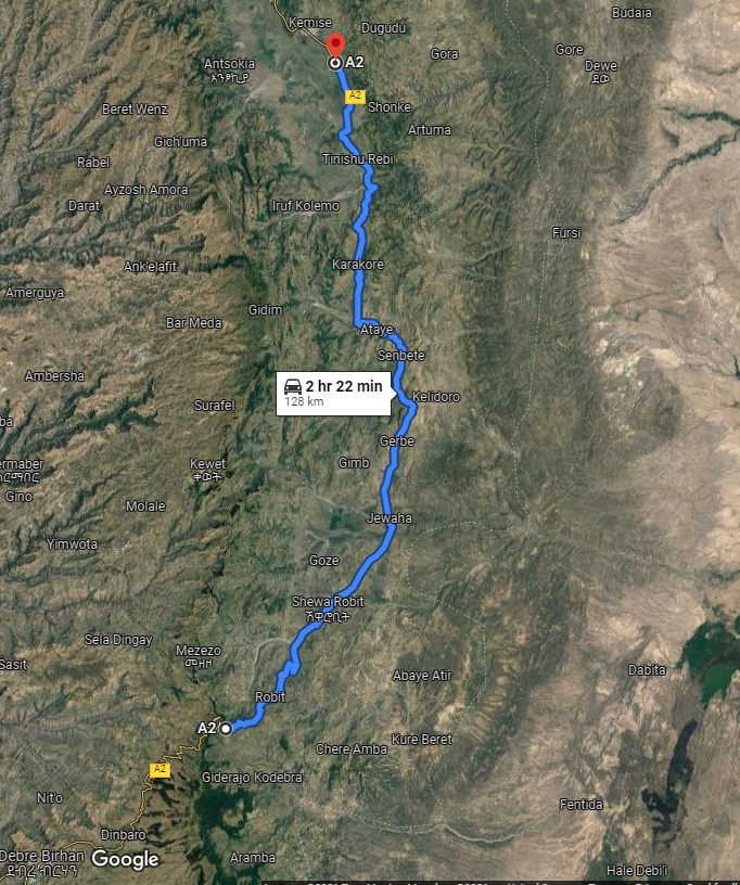 MapEthiopia's tweet photo. Over the course of three days, pro-government forces have traveled roughly 130 kilometers from Debre Sina to the outskirts of Kemise, amidst a massive withdrawal of the TDF and OLA. With these new gains, a month of TDF/OLA battlefield progress was reversed. https://t.co/VIs7yvHzPf