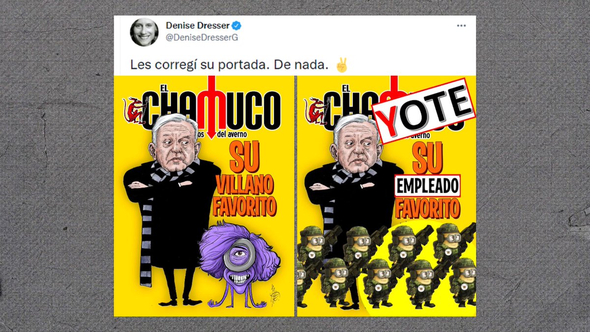 .<a href="/DeniseDresserG/">Denise Dresser</a> se lanza contra los moneros de <a href="/El_Chamuco/">El Chamuco</a>, cambia su portada y los llama "chayote". ¿Qué opinas?
