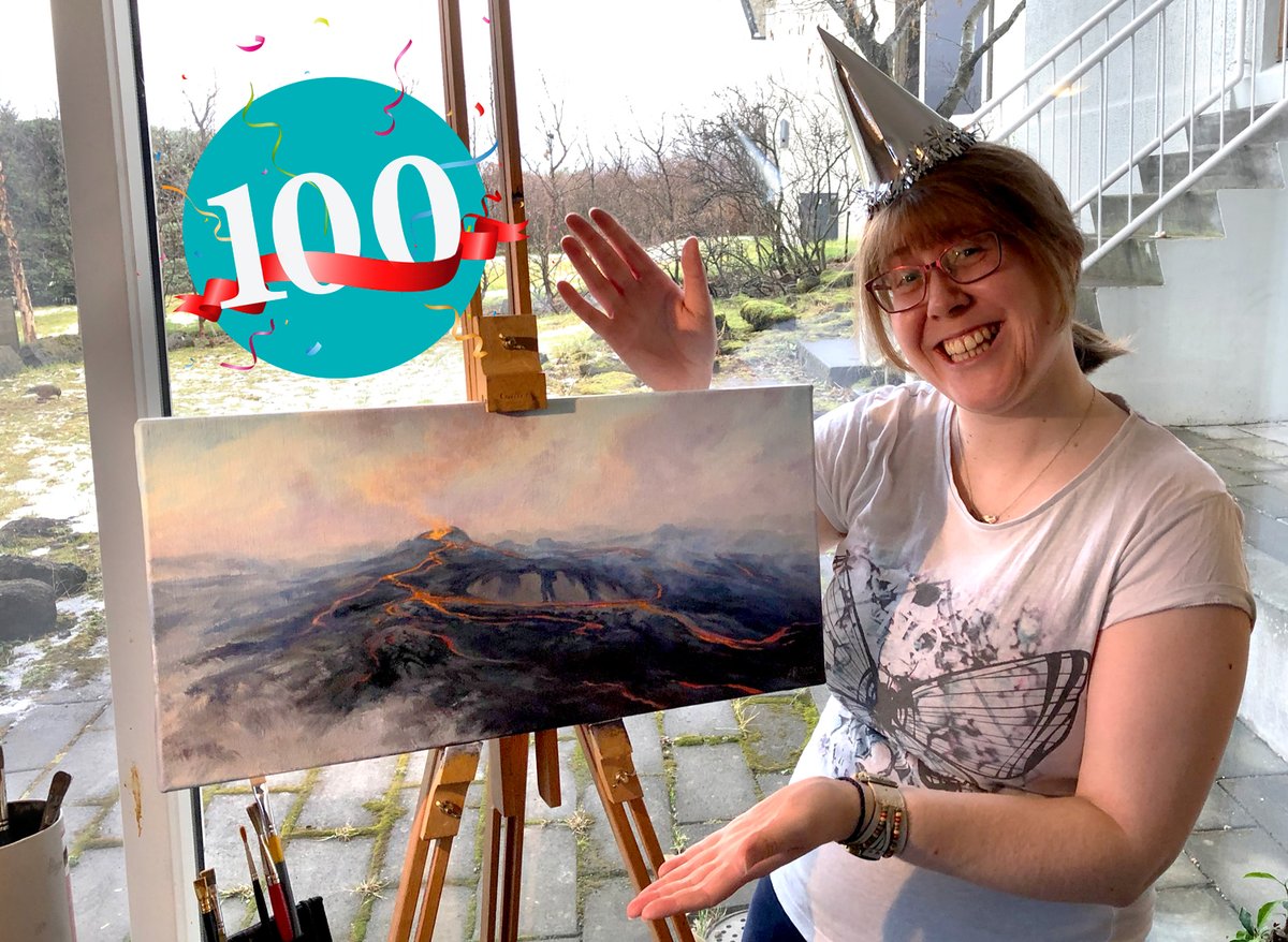 eldfjalladag's tweet photo. (Painting 100/100 - 08.08.2021)
woohoo - 100 PAINTINGS!! 😱😁🎉😅🤘🥳🤪 wow. I must be crazy! Definitely gonna make myself a celebratory cuppa! 
All 100 #paintings will be featured in an artbook I'm crowdfunding - only 4 days left, order here:
https://t.co/BsUCNtjZMD https://t.co/79jJW5tyhl