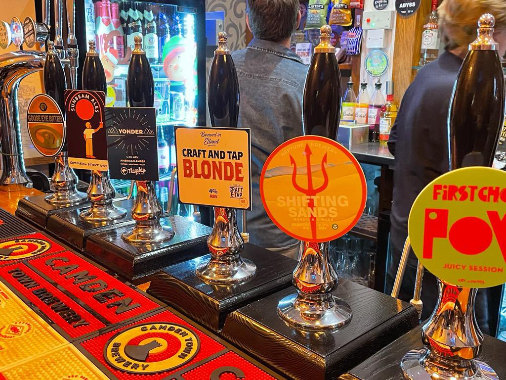 On the bar tonight
POW by <a href="/firstchopale/">First Chop</a>
Shifting sands - <a href="/neptunebrewery/">Neptune Brewery</a>
Craft &amp; Tap Blonde - <a href="/EllandBrewery/">Elland Brewery</a>
Yonder - <a href="/FLAGSHIPBREWERY/">FLAGSHIP BREWERY</a>
Oatmeal Stout - <a href="/SunbeamAles/">Sunbeam Ales</a> 
Goose eye bitter - <a href="/GooseEyeBrewery/">Goose Eye Brewery</a> 
Peekaboo - <a href="/SalopianBrewery/">Salopian Brewery</a> 
Cast Odd - <a href="/SEVENBRO7HERS/">SEVEN BRO7HERS BREWING CO.</a> 
Lush - <a href="/ShinDiggerBeer/">ShinDigger</a>