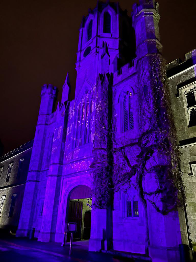 NUI Galway lit up purple today to mark International Day of Persons with Disabilities 💜 

#IDPD2021 #PurpleLights21