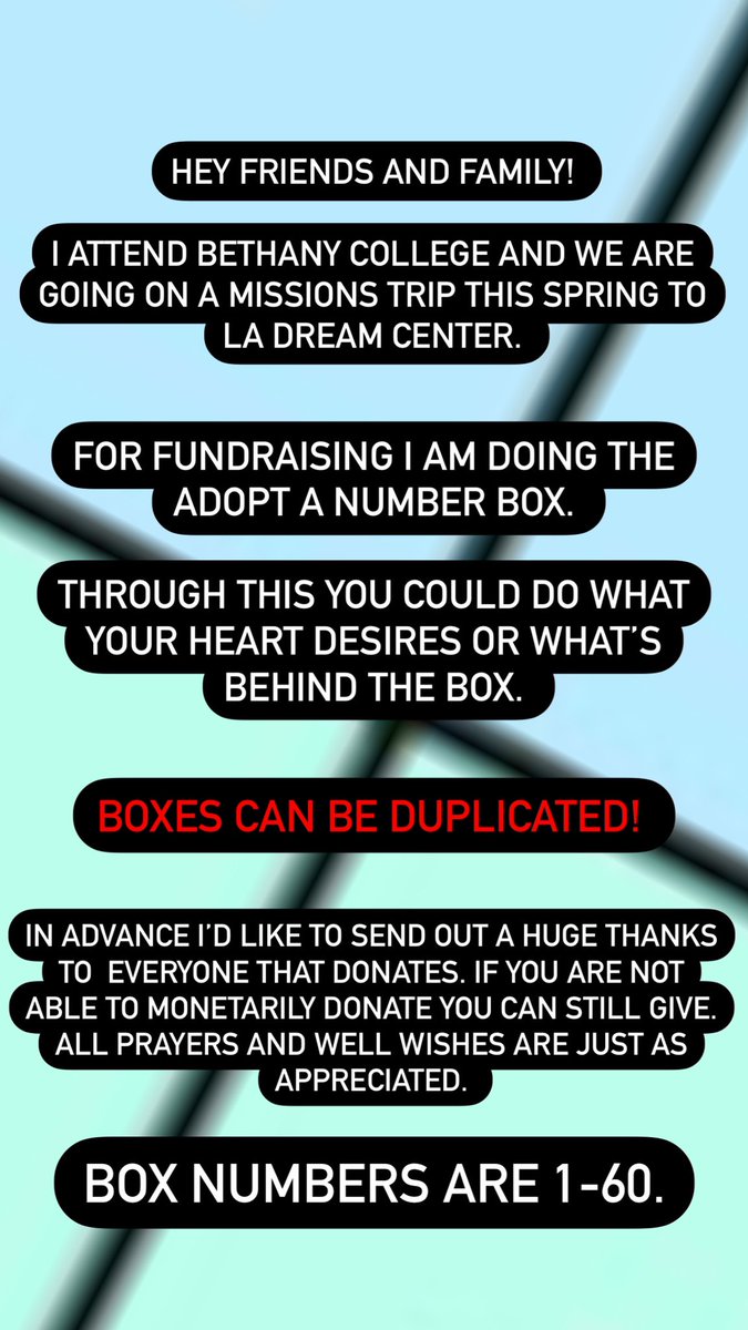 ccmmone's tweet photo. Hello FRIENDS &amp; FAMILY! 

I have been afforded the opportunity to go on a missions trip with my school (Bethany College). We will be visiting The L.A Dream Center next spring. 

I have put together a number board for supporters to send in any monetary gifts to help me get there. https://t.co/hSuALVczKM