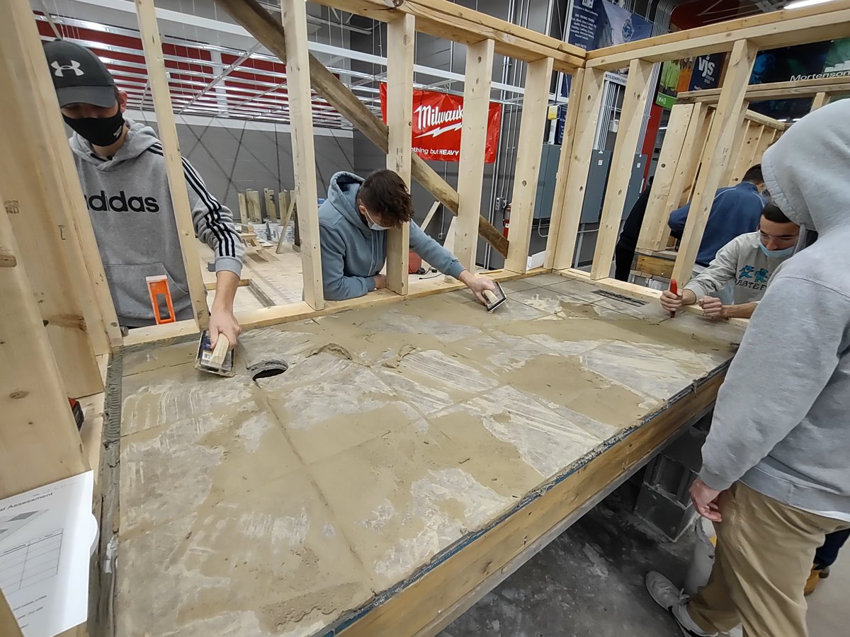 MrGriffie's tweet photo. Day 4 of Floor Tile on the #HalfBathTE.  LAUNCH Ss finished up the grout and then had a performance test opportunity with @MikeHyatt18.
The 5 categories students were assessed on were: Lippage, Step, Trowel Direction, Cleanliness, &amp; Coverage. Check out the Coverage in that pic! https://t.co/D3HTYAHQ9K