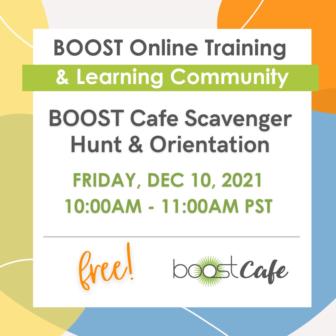 TEAMBOOST's tweet photo. Join us for our final #BOOSTCafe Scavenger Hunt & Orientation
#BOOSTTraining of the year on Dec 10 at 10:00AM PST to learn how to find free resources for your programs, jobs, funding & networking with like-minded educators in the field! Register FREE https://t.co/hdStgcyZwA https://t.co/ivp1WqIHP5