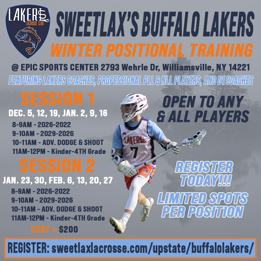 DON'T MISS THE LAKERS CLINIC!!
They added an Advanced Dodging &amp; Shooting clinic from 10-11am throughout both sessions. 
** Another current D1 player has joined their staff!! **
Don't miss the chance to take your game to the next level. 
Sign up today!! 
sweetlaxlacrosse.com/upstate/buffal…