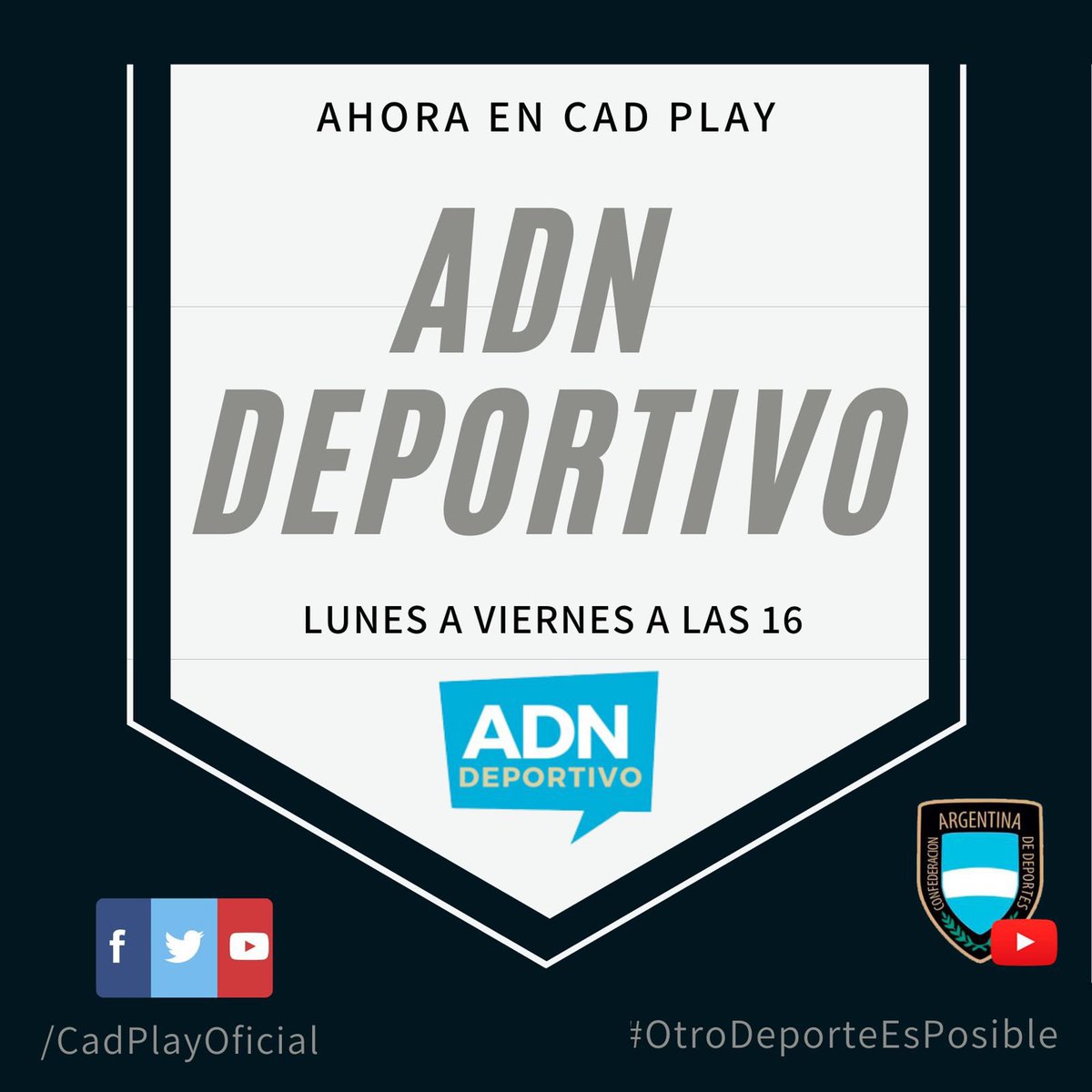 AIRE! ⏱️ ¡Arrancó el programa oficial de la <a href="/CAD_Deportes/">Confederación Argentina de Deportes (CAD)</a>! 

Somos el Programa del Deporte Nacional 🏅

➡️ Conduce <a href="/NachoGenovart/">NACHO GENOVART</a> junto a <a href="/Santiago_Caruso/">Santiago Caruso</a> 

📻 Seguinos en <a href="/CADPlayOficial/">CAD Play 🎥</a> y <a href="/radiocadoficial/">Radio CAD 📻</a> en YouTube y Twitch