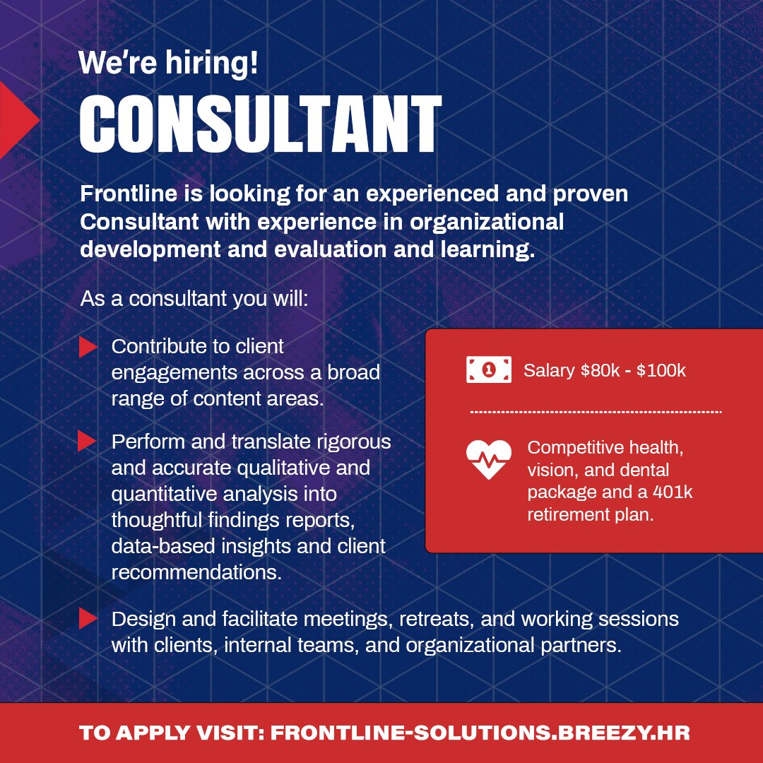 frontline_sol's tweet photo. Job Alert!๐จ๐จ๐จ We're a Black-founded team of diverse activists, scholars, advocates, strategists and artists. Join our team! More on the Consultant position here: https://t.co/knKdUAACDG
#JointheSquad #FrontlinesolFresh #HelpingChange #WereHiring #SocialEquity #Consultant https://t.co/iX5kEkO9ma