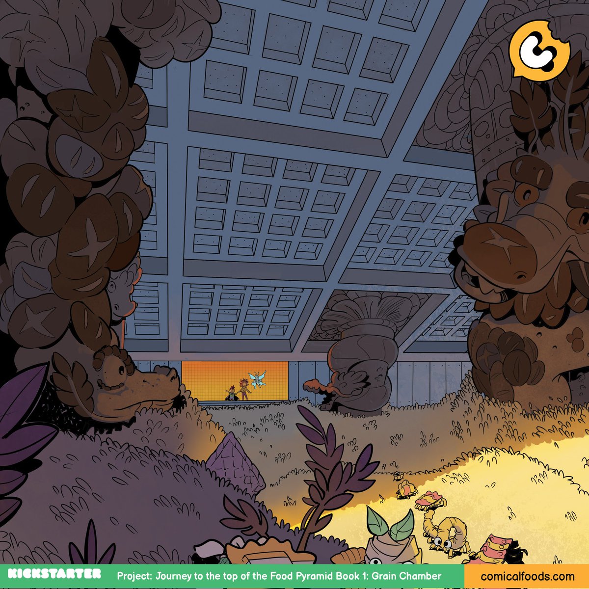 acrocomics's tweet photo. One of my favorite pages for Journey to the Top of the Food Pyramid! I helped with some initial concept art for the grain chamber. Up now on kickstarter and we only have 6 days left! Thank you to everyone who has supported our project! https://t.co/S3E1qRZJdN