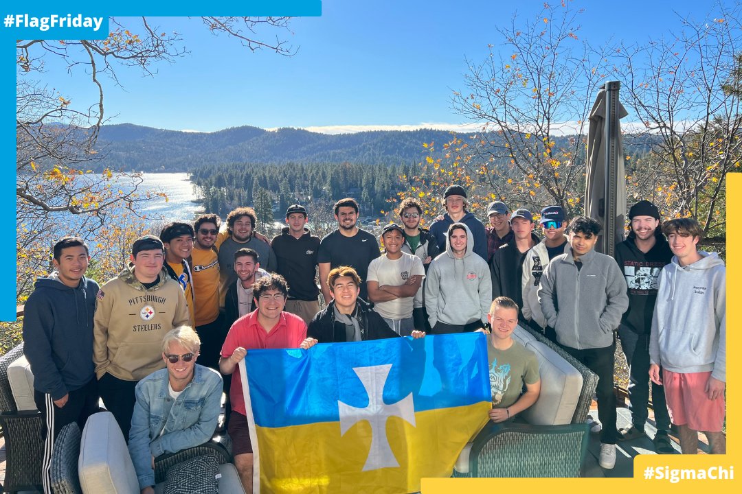 Happy #flagfriday! Enjoying his chapter's brotherhood event at Lake Arrowhead in California is this week’s $25 to Campus Classics Flag Friday winner Marcel Kirst, A COLLEGE IN LONG BEACH, CALIFORNIA, 2023. Send us your best photos by DM or by using #sigmachi and #flagfriday.