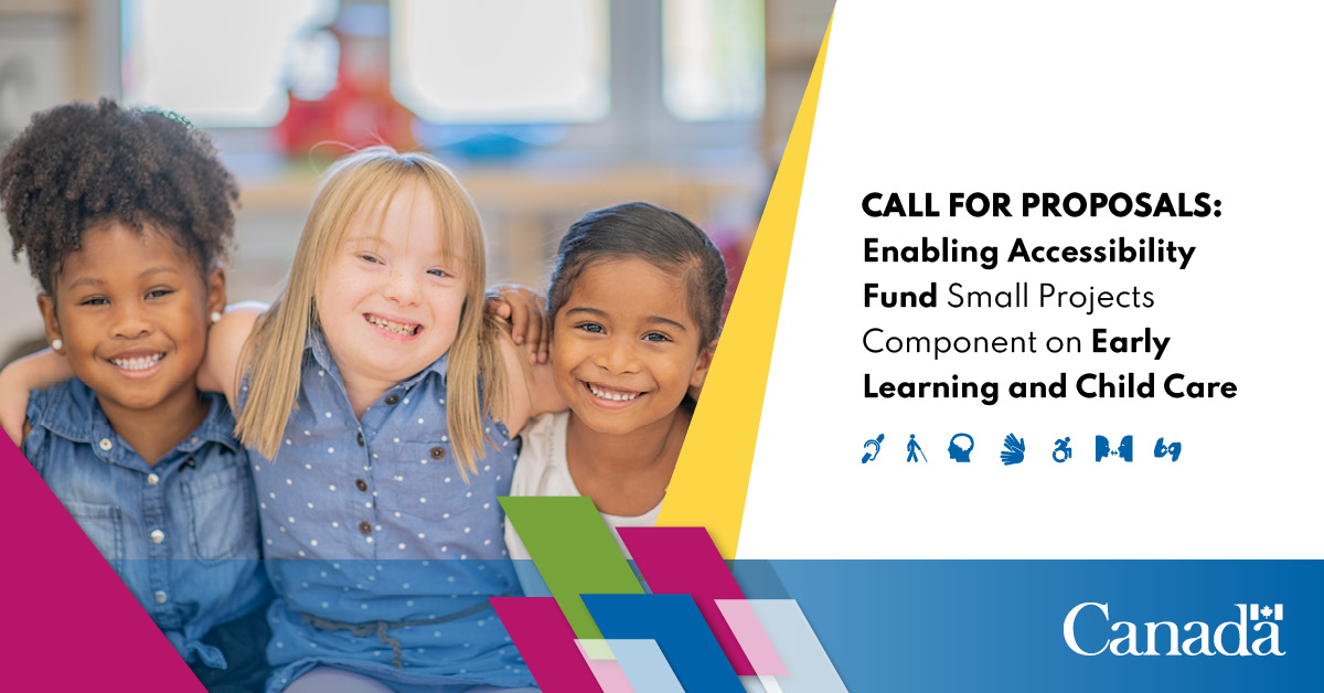 AccessibleGC's tweet photo. The Enabling Accessibility Fund Small Projects Component on Early Learning and Child Care call for proposals is now open!
Eligible organizations have until Jan. 28, 2022 to apply: https://t.co/ffkBahdtgo
#IDPD2021 https://t.co/ed0x35yiga