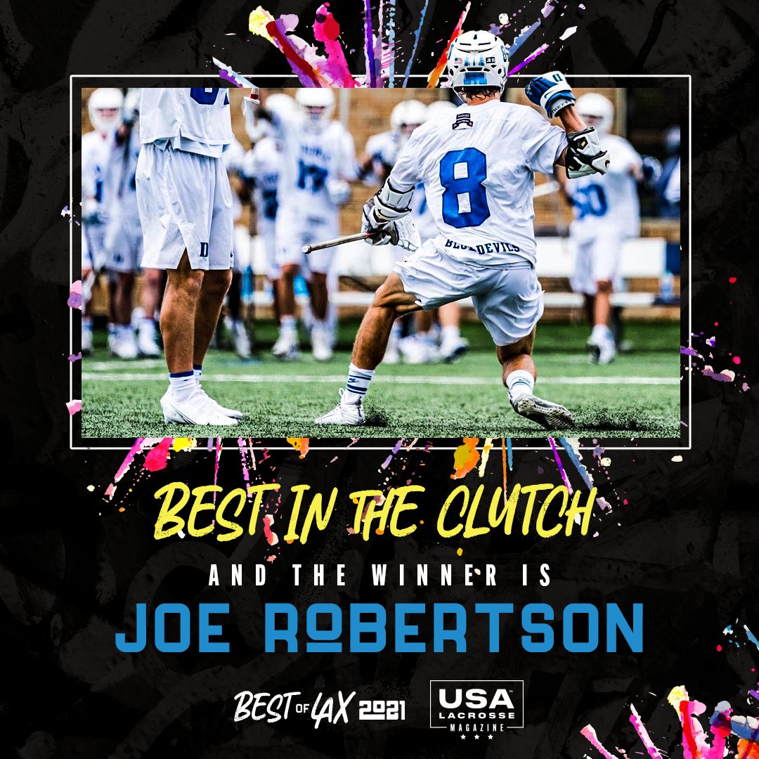 USALMag's tweet photo. And the winner for Best in Clutch in #BestOfLax is...
@DukeMLAX star Joe Robertson, who picked up 51.1% of the vote. ๐ https://t.co/nqej3vBv7r