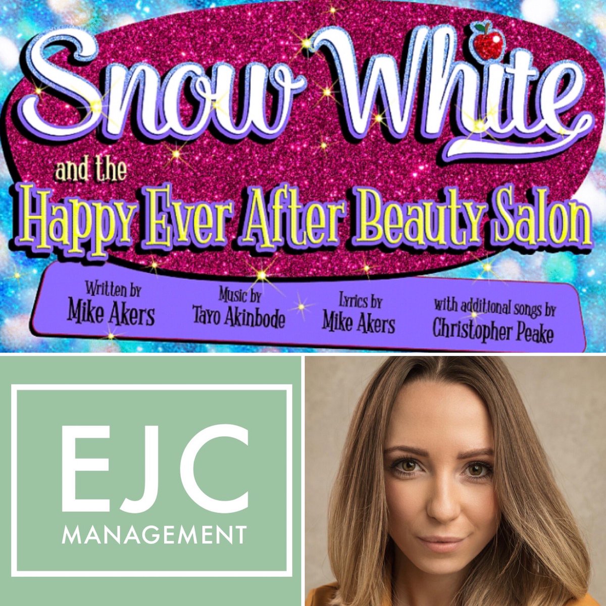 EjcManagement's tweet photo. Wishing our wonderful @ashleyruneckles a fabulous first preview of Snow White and the Happy Ever After Beauty Salon @SalisburyArts @WiltsCreative Have a brilliant night 🎉 #openingnight #livetheatre #christmasshow #superswing #talentedclient #proud https://t.co/f2DuObz9nr