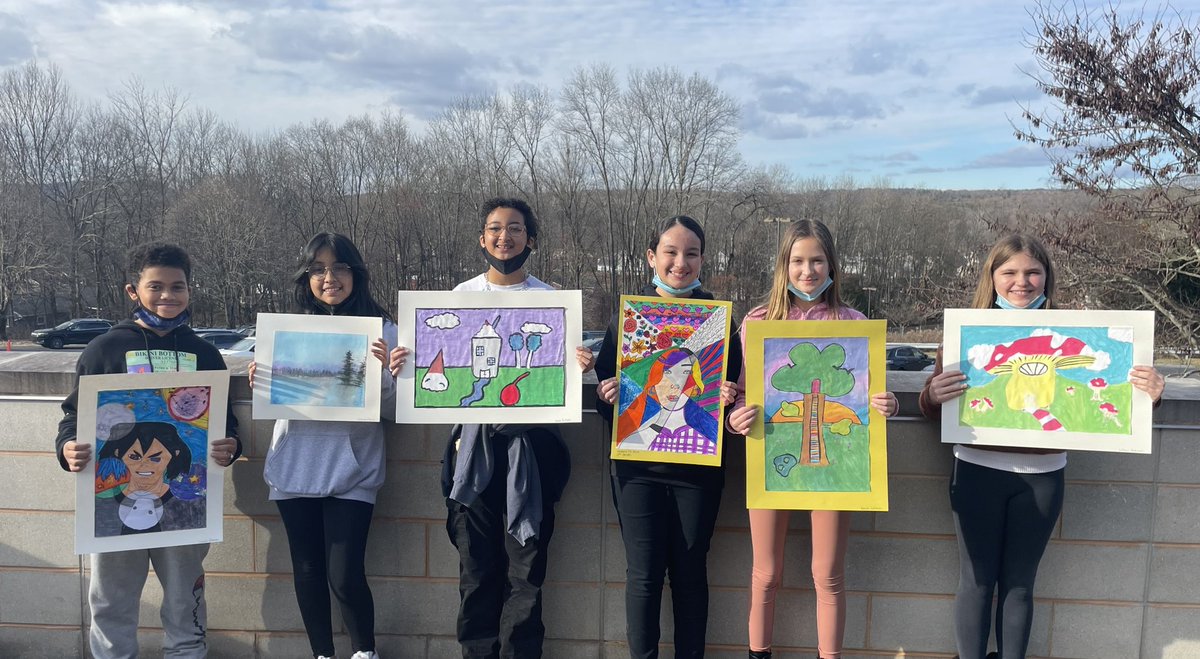 jtlart's tweet photo. We’re so proud of these amazing artists whose work will be on display at #TheCureCafe this month! Jaasiel P, Arianna O., Kayla C., Gianna D., Kamala J., and Lillian D.  Missing from photo are Zoie R. And Nola M. @ESASDJTL https://t.co/EA53mSC7yV