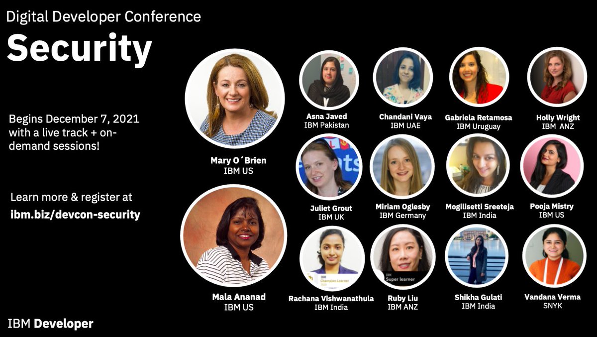 Salute to the Women in Security Leaders across the world from @IBM and #Ecosystem #Partners presenting & organizing the upcoming Digital Developer Conference - Security (#DigDevCon) on Dec 7th! Register to see them in action - ibm.biz/devcon-security. @rwlord @wtejada223