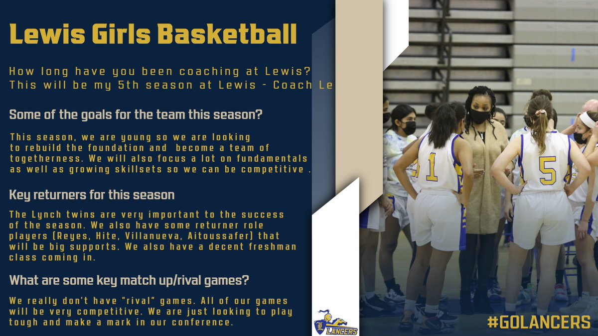 <a href="/LewisGirlsBball/">Lewis Girls Basketball</a> starts their season at home on Monday vs West Springfield!! LETS GO LANCERS!!
<a href="/JohnLewisHSFCPS/">Alfonso G Smith</a> <a href="/Yikes_its_Sikes/">Erin Sikes-Thurston</a>