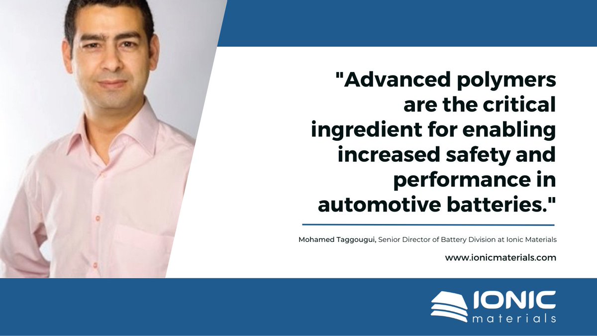 IonicMaterials's tweet photo. We’re looking forward to the @AABConference this week. Be on the lookout for our Senior Director of the Battery Division, Mohammad Taggougui. #AABC2021 #batteries #automotive #advancedpolymers 🔋 https://t.co/h0QyNtlEXm