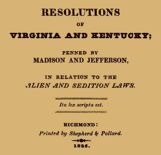 YeBoiJohnAdams's tweet photo. Update on the Alien and Sedition acts: Kentucky and Virginia resolutions officially declared the acts as unconstitutional and will help to nullify future unconstitutional laws. Good job @JamesMadison and @ThomasJefferson #unconstitutional #Kentucky #Virginia https://t.co/PqT2fYxCie