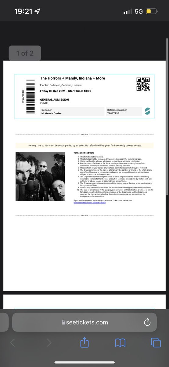 HollowGaz's tweet photo. Two free tickets to @horrorsofficial #TheHorrors @EBallroomCamden #ElectricBallroom #Camden tonight I can’t go! Feel free to use them! https://t.co/T6YyGanyTq