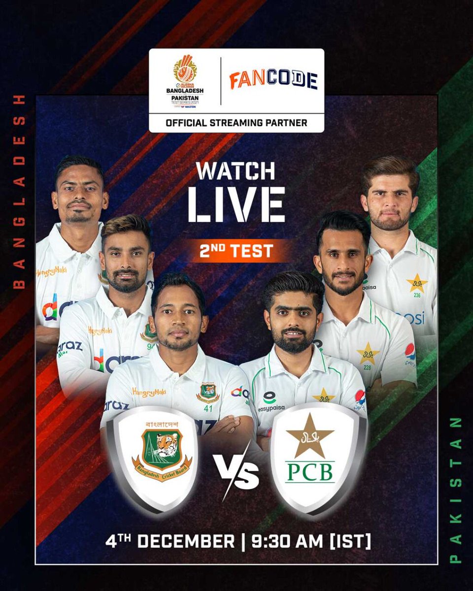 FanCode's tweet photo. Can #Pakistan win the series or will #Bangladesh pull one back? π€
πΊ Catch all the action of the #BANvPAK 2nd Test, LIVE on #FanCode π https://t.co/TKyDm6gXhj
#CricketOnFanCode #BANvPAKonFanCode @BCBtigers @TheRealPCB https://t.co/wutbgIChHu