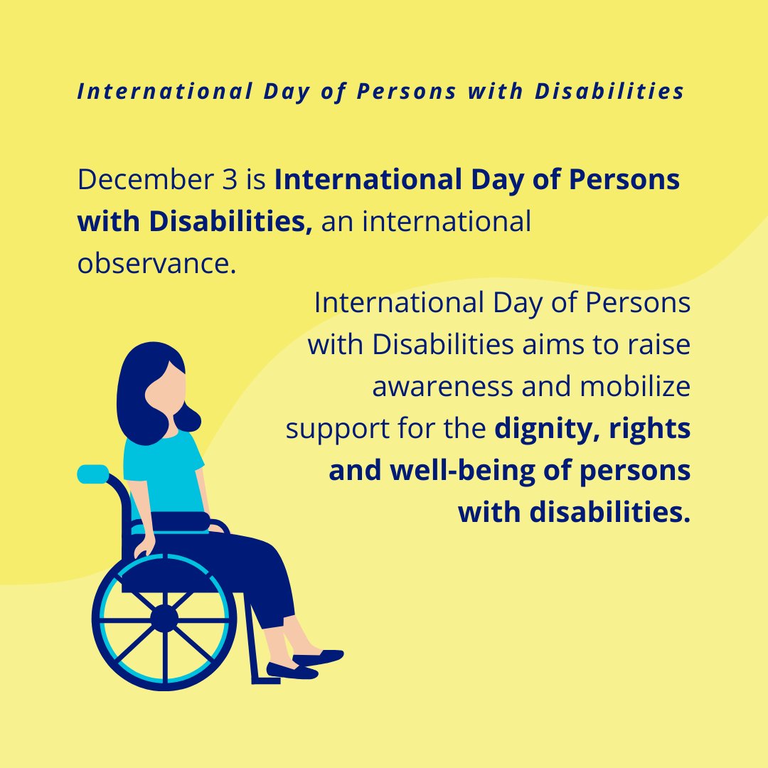 BCCFA's tweet photo. December 3 is International Day of Persons with Disabilities, an international observance that aims to raise awareness and mobilize support for the dignity, rights and well-being of persons with disabilities. https://t.co/s8IttIuENI